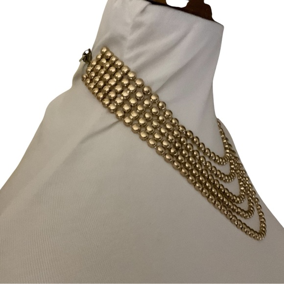 Gold Toned Five Row Layered Beaded Fashion Necklace - Picture 10 of 14